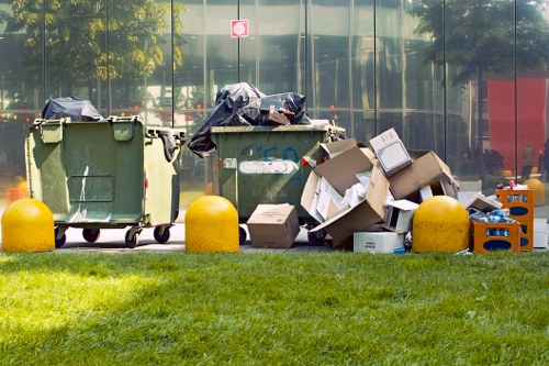 Interior view of a lockable skip showing organized waste