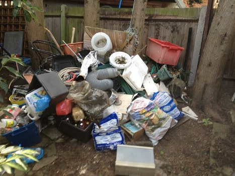 Construction site with a large skip for waste disposal